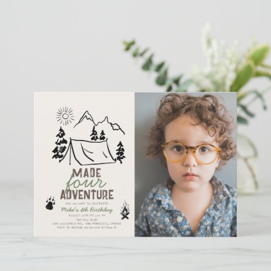 Made Four Adventure Camping Photo Boy 4e verjaarda Kaart (Staand voorkant)