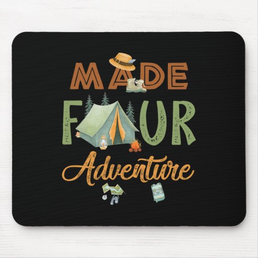 Made Four Avontuur 4e Verjaardag Camping Thema Fee Muismat (Voorkant)