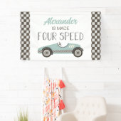 Made FOUR Speed Blauwe Raceauto 4e Verjaardag Bann Spandoek (Insitu)