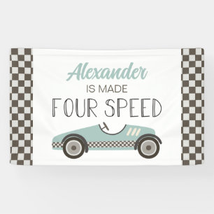 Made FOUR Speed Blauwe Raceauto 4e Verjaardag Bann Spandoek