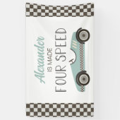Made FOUR Speed Blauwe Raceauto 4e Verjaardag Bann Spandoek (Verticaal)