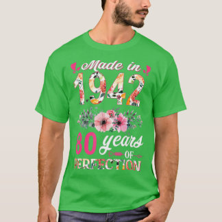 Made in 1942 Floral 80 jaar oud 80th Birthday Gift T-shirt