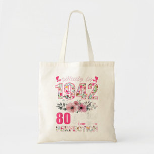 Made in 1942 Floral 80 jaar oud 80th Birthday Gift Tote Bag