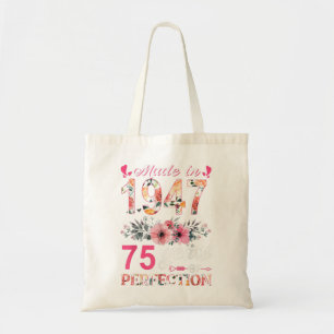 Made in 1947 Floral 75 jaar oud 75th Birthday Gift Tote Bag