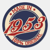 Made in 1953 ronde sticker (Voorkant)