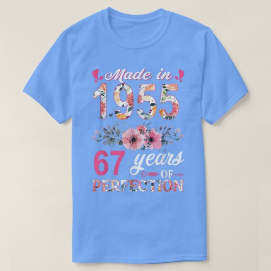 Made in 1955 Floral 67 jaar oud 67th Birthday Gift T-shirt (Design voorkant)