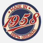 Made in 1958 ronde sticker (Voorkant)