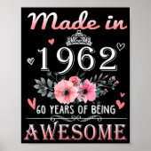 Made in 1962 Floral 60 jaar oud 60th Birthday Gift Poster (Voorkant)