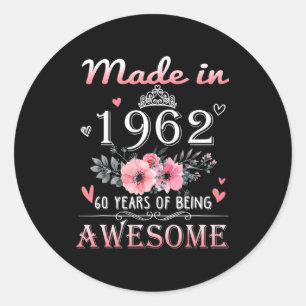 Made in 1962 Floral 60 jaar oud 60th Birthday Gift Ronde Sticker