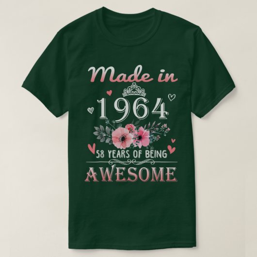 Made in 1964 Floral 58 jaar oud 58th Birthday Gift T-shirt (Design voorkant)