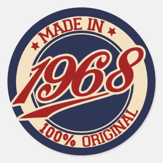 Made in 1968 ronde sticker (Voorkant)