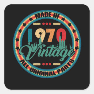 Made in 1970 - klassieke 52e verjaardag alle origi vierkante sticker