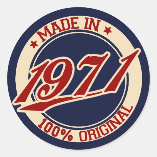 Made in 1971 ronde sticker (Voorkant)