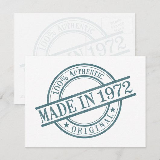 Made in 1972, geboortejaar, rondrubberzegel Logo Briefkaart (Voorkant / Achterkant)