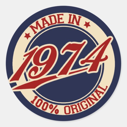 Made in 1974 ronde sticker (Voorkant)