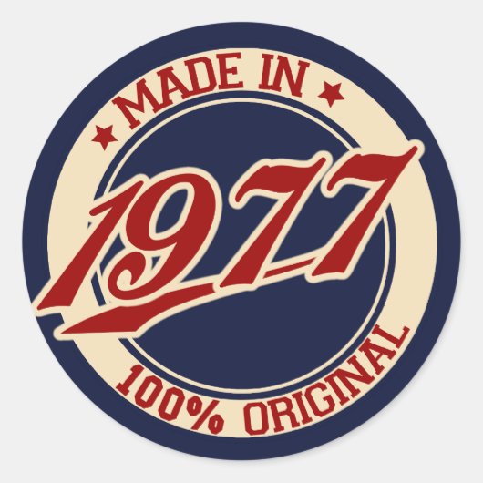 Made in 1977 ronde sticker (Voorkant)