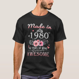 Made in 1980 Floral 42 jaar oud 42nd Birthday Gift T-shirt