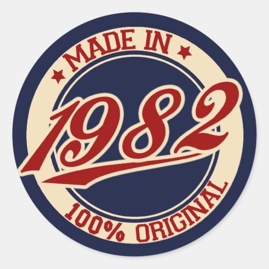 Made in 1982 ronde sticker (Voorkant)