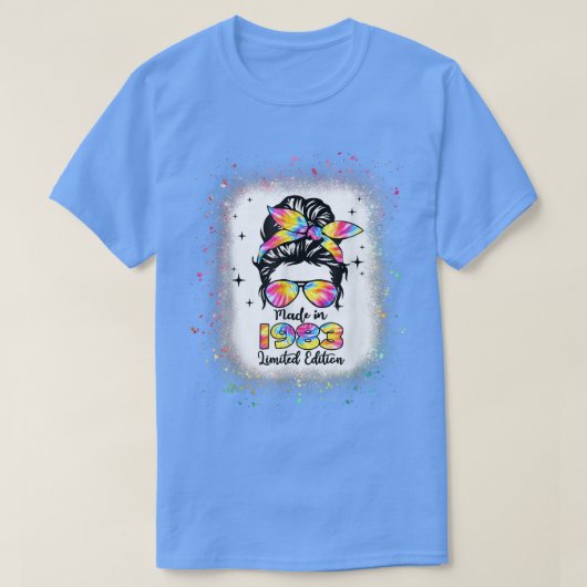 Made in 1983 Birthday Bleaching Tie Dye Mess Bun W T-shirt (Design voorkant)