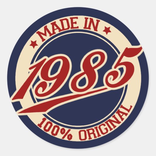 Made in 1985 ronde sticker (Voorkant)