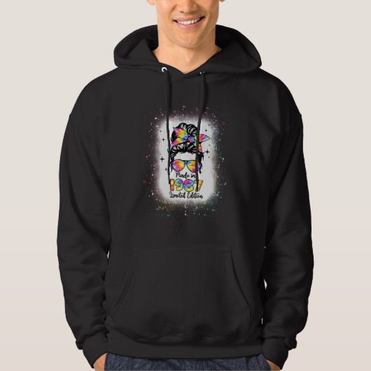 Made in 1987, Birthday Bleaching Tie Dye Mess Bun Hoodie (Voorkant)
