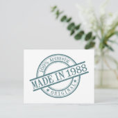 Made in 1988, geboortejaar, rondrubberzegel Logo Briefkaart (Staand voorkant)