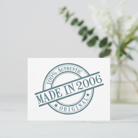 Made in 2006, geboortejaar rond rubberstempel Logo Briefkaart (Staand voorkant)