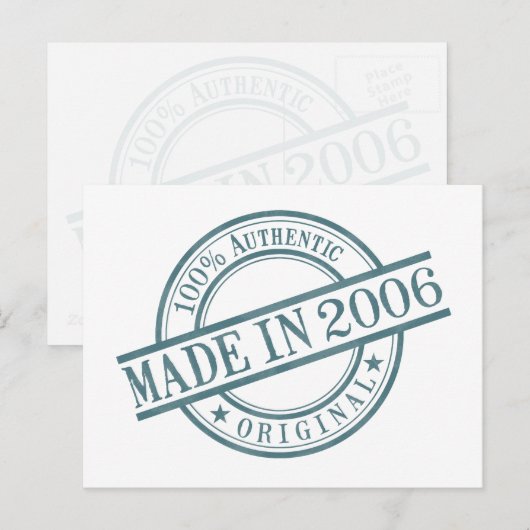 Made in 2006, geboortejaar rond rubberstempel Logo Briefkaart (Voorkant / Achterkant)