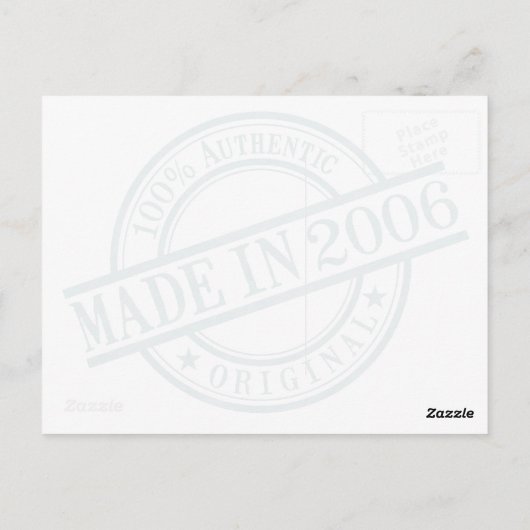 Made in 2006, geboortejaar rond rubberstempel Logo Briefkaart (Achterkant)
