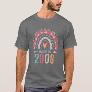 Made in 2008 14 jaar oude regenboog 14e verjaardag t-shirt