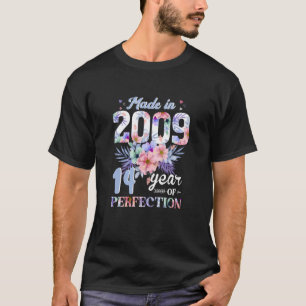 Made in 2009 Floral 14 jaar oud 14 jaar oud voor T-shirt
