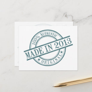 Made in 2013, Birth Year Round Rubber Stamp Logo Briefkaart