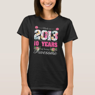 Made in 2013 Floral 10e verjaardag 10 jaar oud T-shirt