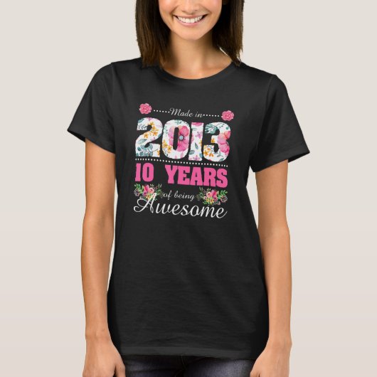 Made in 2013 Floral 10e verjaardag 10 jaar oud T-shirt (Voorkant)