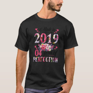 Made in 2019 Floral 4 jaar oude vrouwen van de vie T-shirt