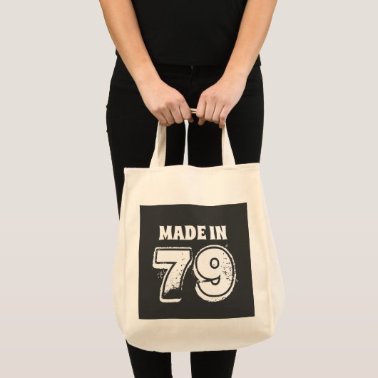 Made in 79 Funny Birthday Typography Black Tote Bag (Voorkant (product))