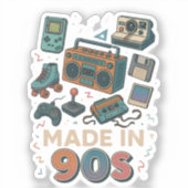 Made In 90s Retro Technology Nostalgia Birthday Sticker (Voorkant)