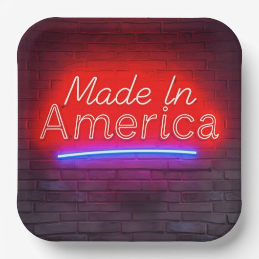 Made in America Neon teken op baksteen Papieren Bordje (Voorkant)