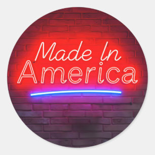 Made in America Neon teken op baksteen Ronde Sticker