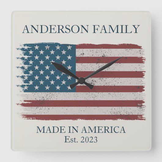 Made in America Signature Vierkante Klok (Voorkant)