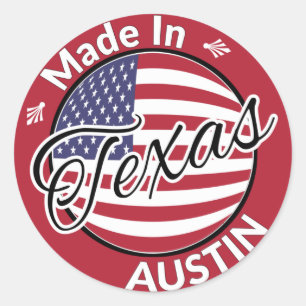 Made in Austin Texas United States Flag Ronde Sticker
