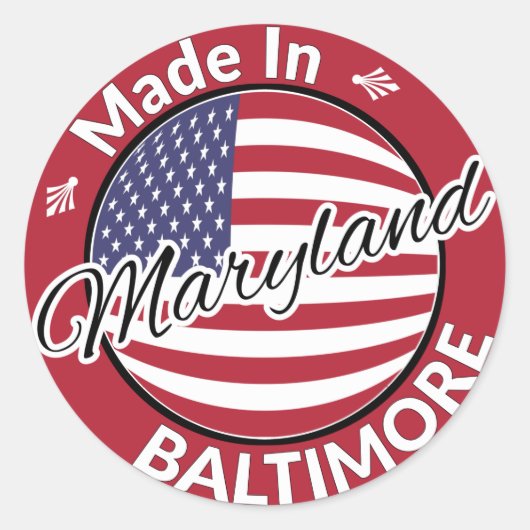 Made in Baltimore Maryland USA Flag Ronde Sticker (Voorkant)