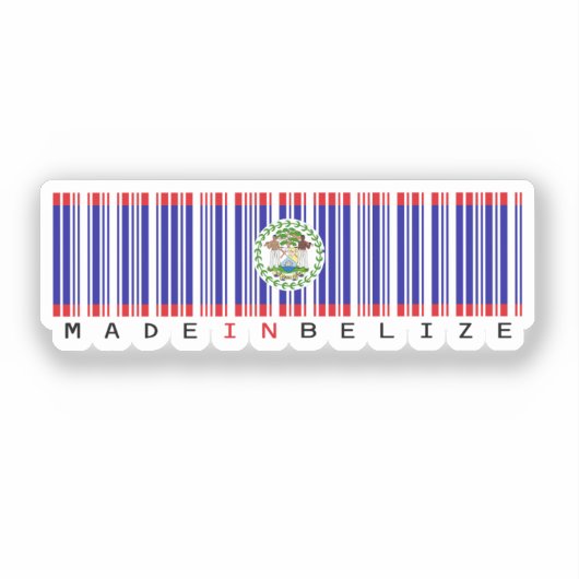 Made in Belize Streepjescode Vlag Sticker (Voorkant)