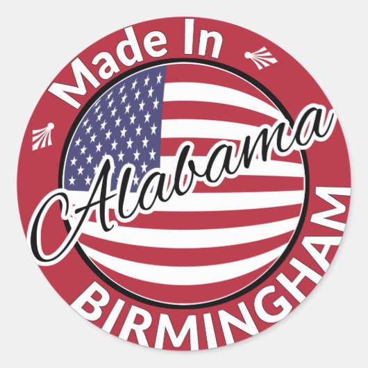 Made in Birmingham Alabama Stars and Stripes Flag Ronde Sticker (Voorkant)