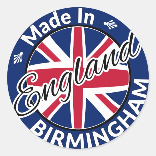 Made in Birmingham England Union Jack Flag Ronde Sticker (Voorkant)