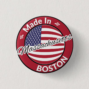 Made in Boston Massachusetts USA Flag Ronde Button 3,2 Cm