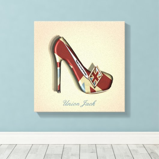 Made in Britain Union Jack Stiletto Shoe Canvas Afdruk (Insitu (Houten vloer))