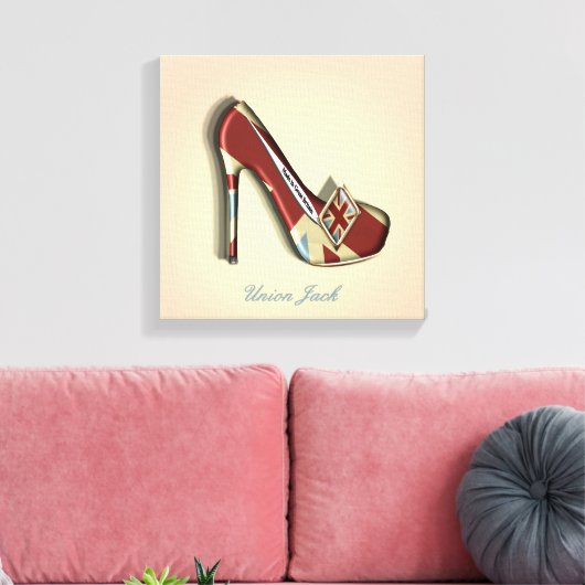 Made in Britain Union Jack Stiletto Shoe Canvas Afdruk (Insitu (Woonkamer))