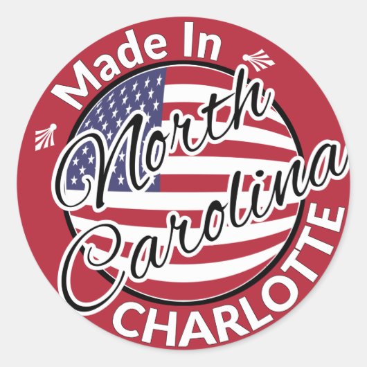 Made in Charlotte North Carolina USA Flag Ronde Sticker (Voorkant)