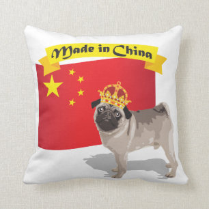 Made in China Pug met kroon en vlag Pillow Kussen